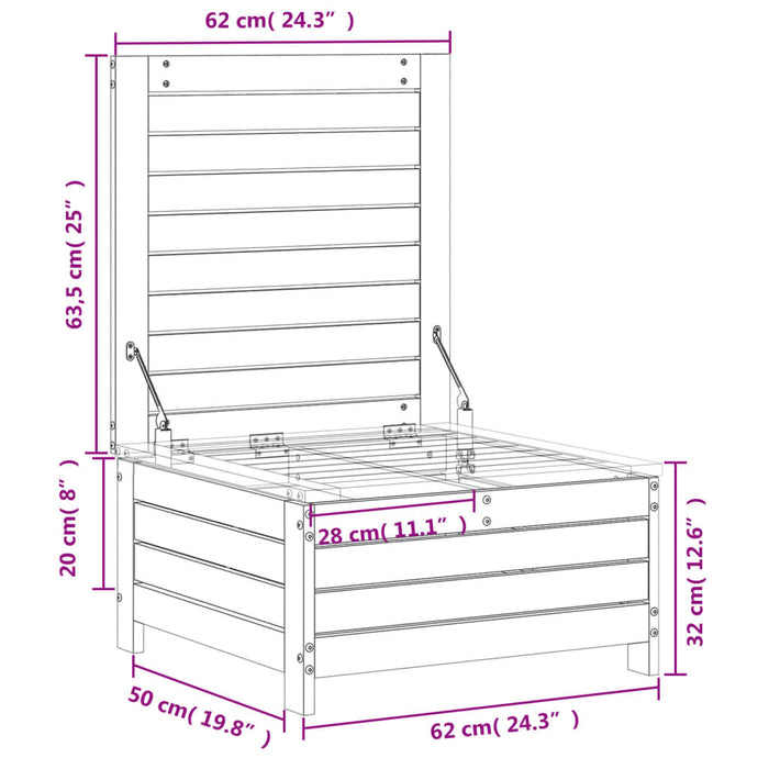 Hagefotskammel hvit 62x63,5x32 cm heltre furu