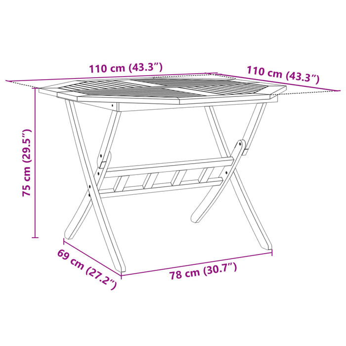 Sammenleggbart hagebord Ø110x75 cm heltre akasie