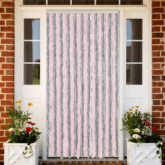 Fluegardin sølvgrå og rosa 90x220 cm chenille