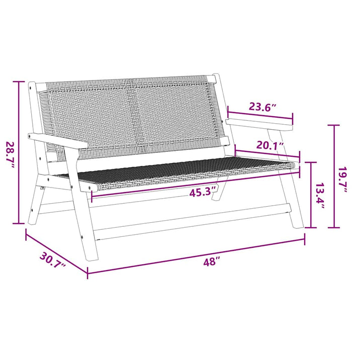 Hagebenk Svart 122x76x73,5 cm Solid Akasietre