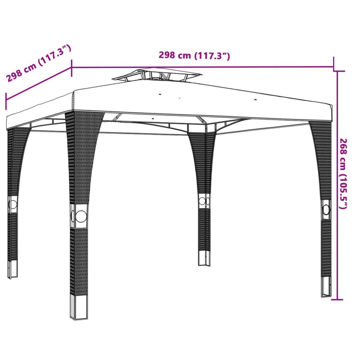 Paviljong med dobbelttak kremhvit 2,98x2,98 m stål