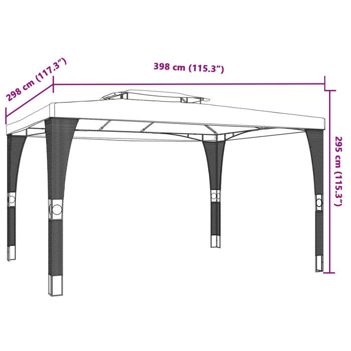 Paviljong med dobbelttak kremhvit 3,98x2,98 m stål