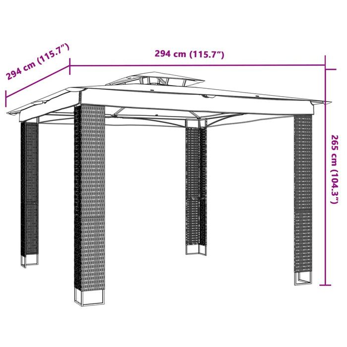 Paviljong med dobbelttak kremhvit 2,94x2,94 m stål