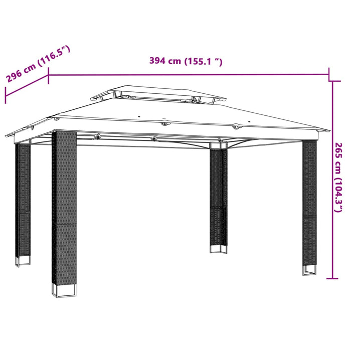 Paviljong med dobbelttak kremhvit 3,94x2,96 m stål