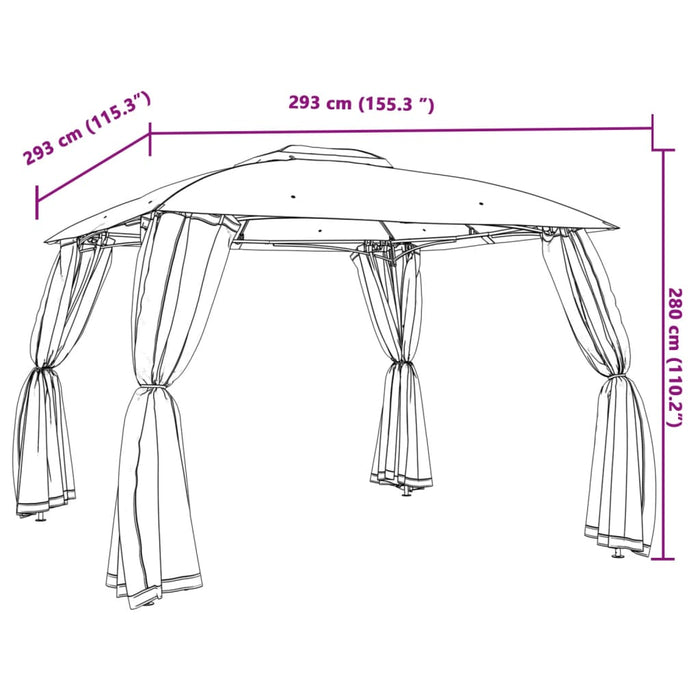 Paviljong dobbelttak og nettingvegger kremhvit 2,93x2,93 m stål