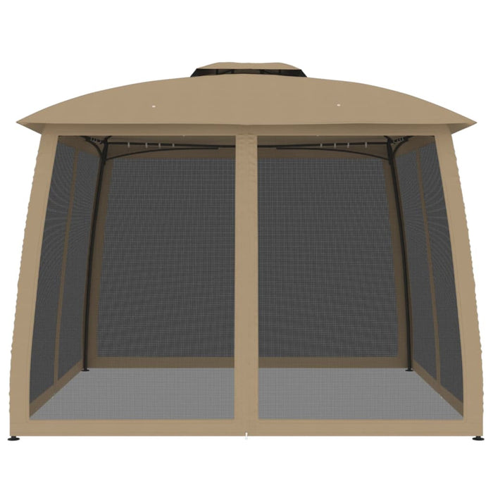 Paviljong dobbelttak og nettingvegger gråbrun 2,93x2,93 m stål