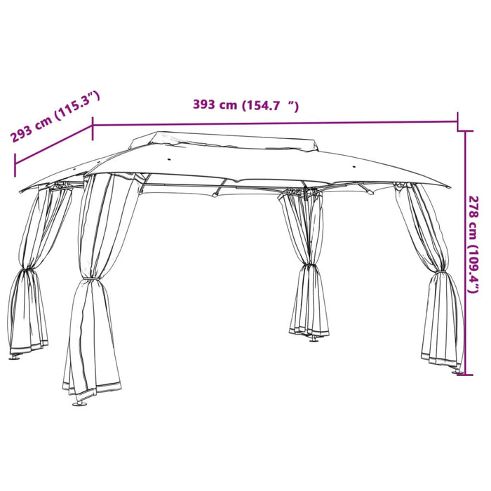 Paviljong dobbelttak og nettingvegger kremhvit 3,93x2,93 m stål