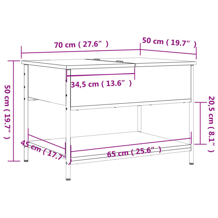 Salongbord svart 70x50x50 cm konstruert tre og metall