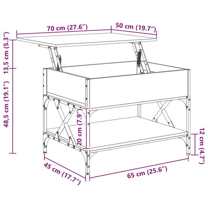 Salongbord grå sonoma 70x50x50 cm konstruert tre og metall