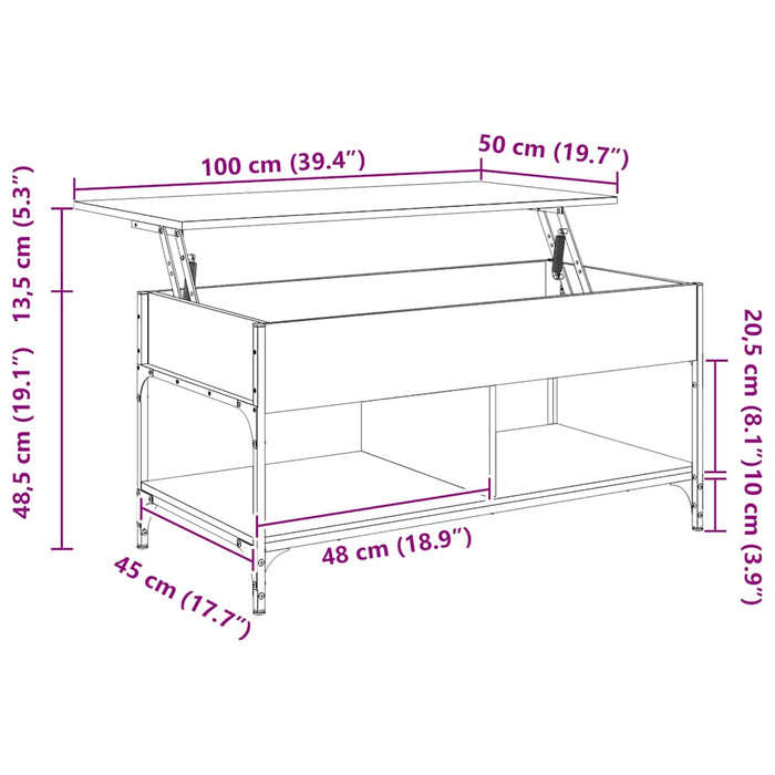 Salongbord svart 100x50x50 cm konstruert tre og metall