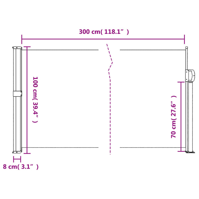 Uttrekkbar sidemarkise kremhvit 100x300 cm