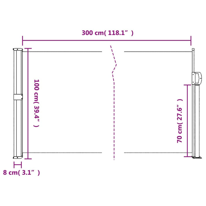 Uttrekkbar sidemarkise gråbrun 100x300 cm