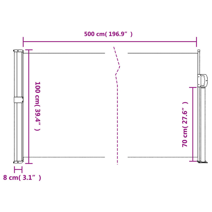 Uttrekkbar sidemarkise kremhvit 100x500 cm