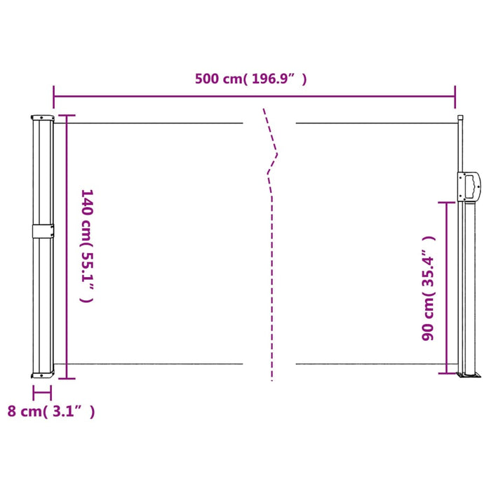 Uttrekkbar sidemarkise gråbrun 140x500 cm