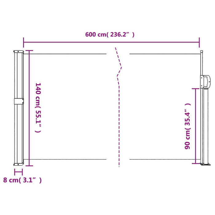 Uttrekkbar sidemarkise 140x600 cm svart