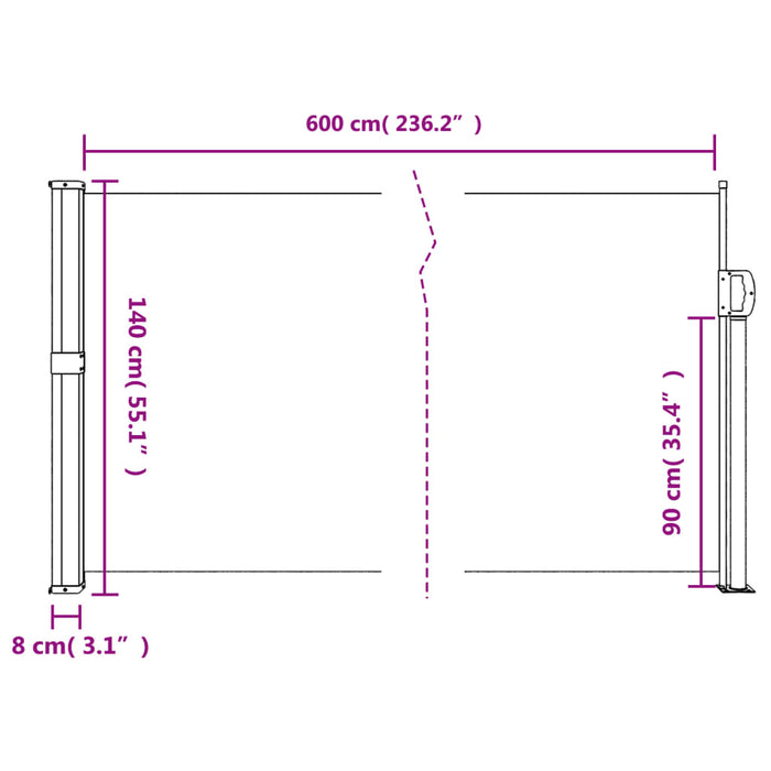 Uttrekkbar sidemarkise 140x600 cm kremhvit