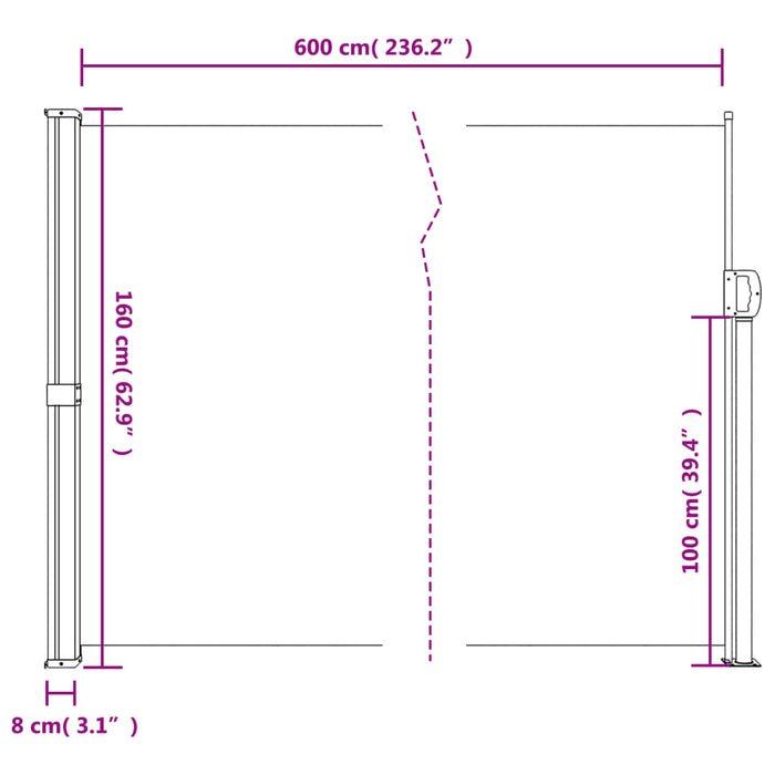 Uttrekkbar sidemarkise 160x600 cm svart