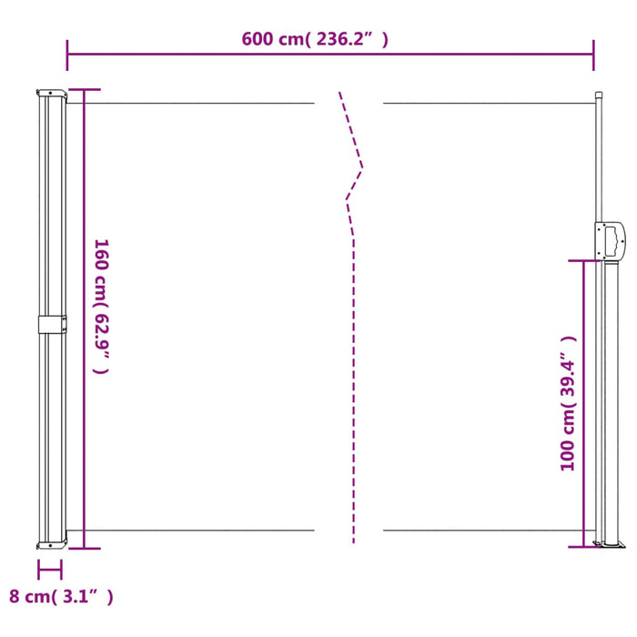 Uttrekkbar sidemarkise 160x600 cm blå