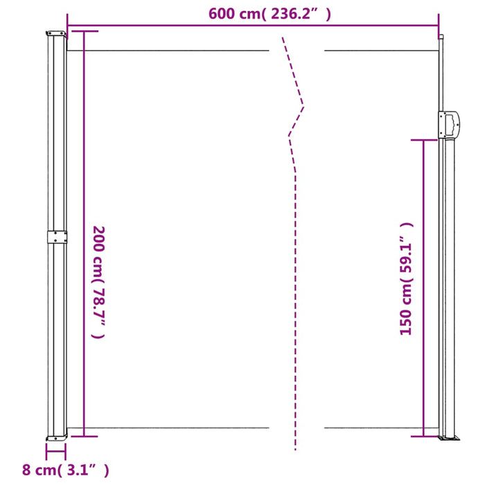 Uttrekkbar sidemarkise 200x600 cm svart