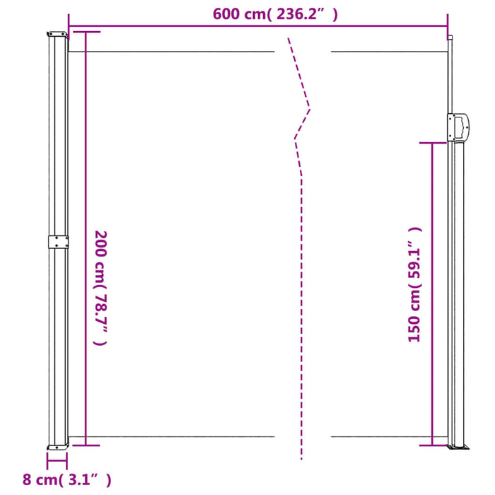 Uttrekkbar sidemarkise 200x600 cm kremhvit