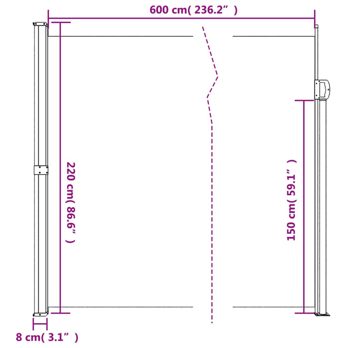 Uttrekkbar sidemarkise 220x600 cm rød