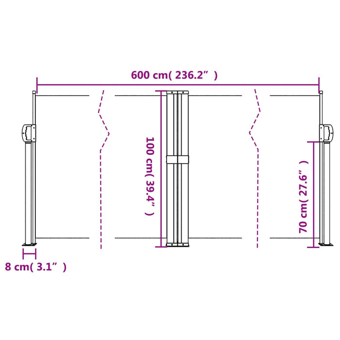 Uttrekkbar sidemarkise 100x600 cm rød