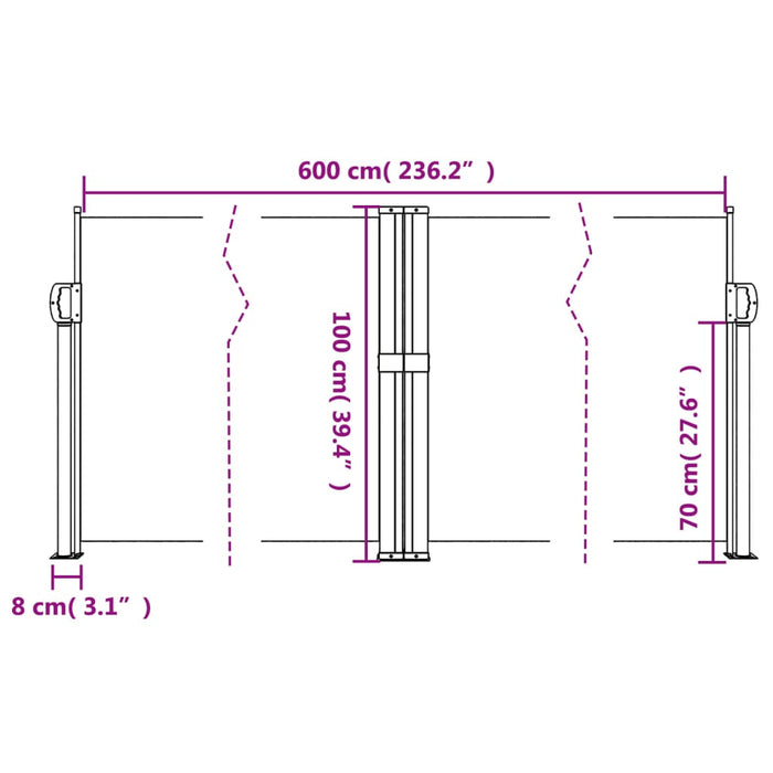 Uttrekkbar sidemarkise 100x600 cm hvit