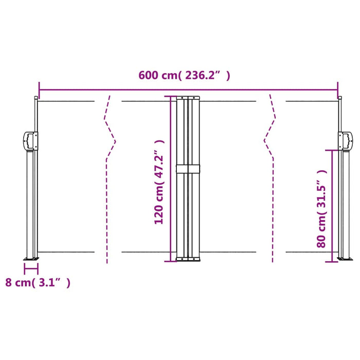 Uttrekkbar sidemarkise terrakotta 120x600 cm