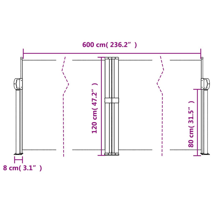 Uttrekkbar sidemarkise mørkegrønn 120x600 cm