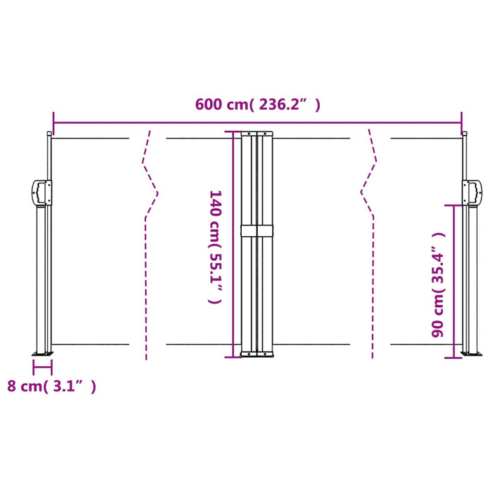 Uttrekkbar sidemarkise 140x600 cm svart