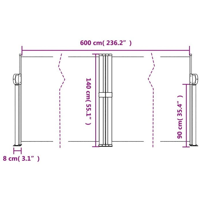 Uttrekkbar sidemarkise hvit 140x600 cm