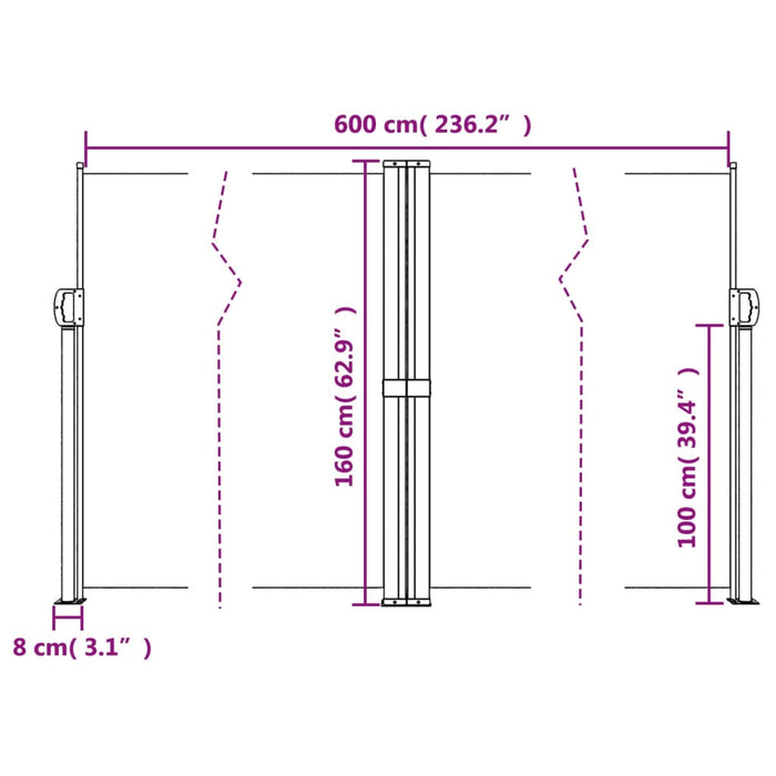 Uttrekkbar sidemarkise 160x600 cm svart