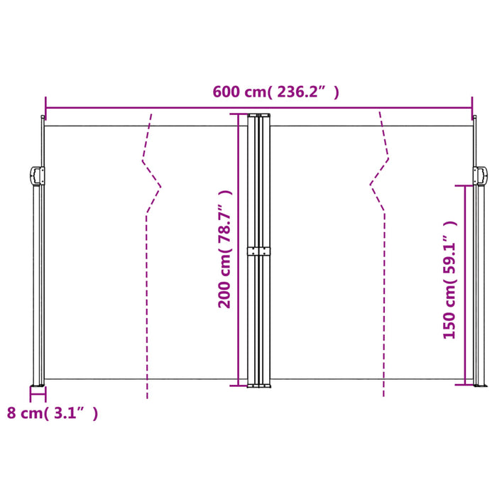 Uttrekkbar sidemarkise 200x600 cm kremhvit