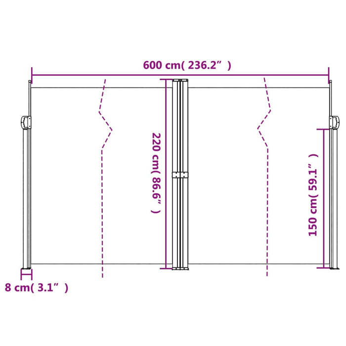 Uttrekkbar sidemarkise 220x600 cm svart