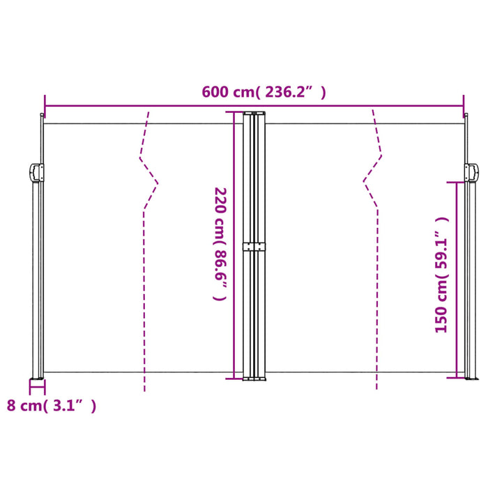 Uttrekkbar sidemarkise 220x600 cm rød