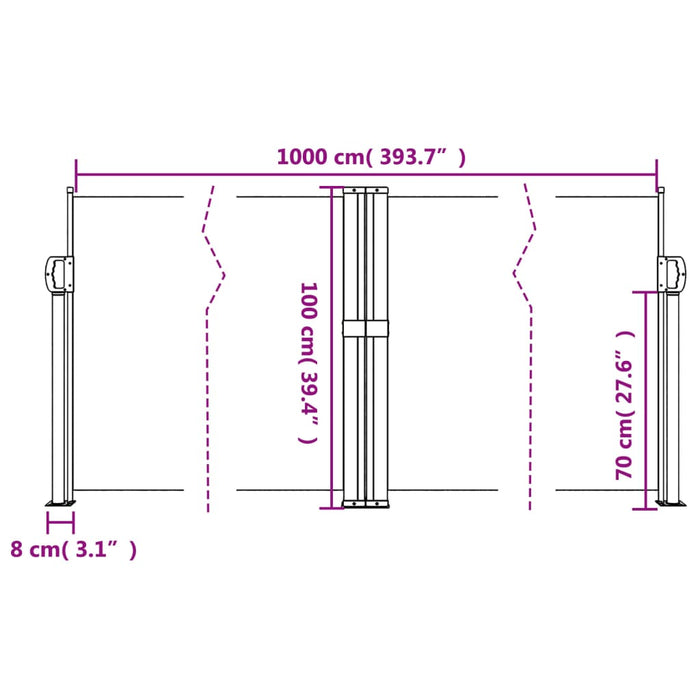 Uttrekkbar sidemarkise 100x1000 cm kremhvit