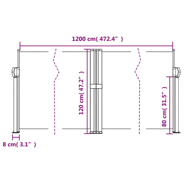 Uttrekkbar sidemarkise svart 120x1200 cm