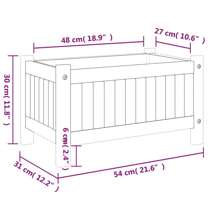 Plantekasse med foring 54x31x30 cm helte akasie