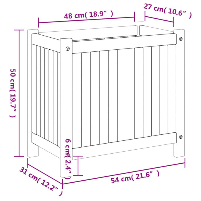 Plantekasse med foring 54x31x50 cm helte akasie