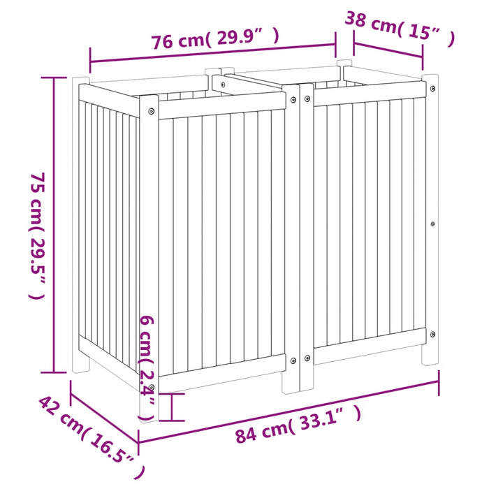 Plantekasse med foring 84x42x75 cm helte akasie