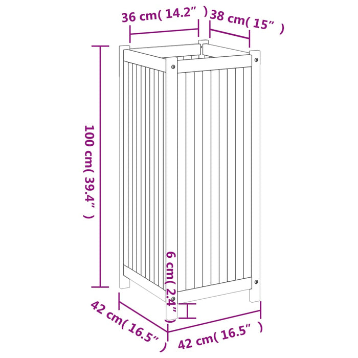 Plantekasse med foring 42x42x100 cm helte akasie