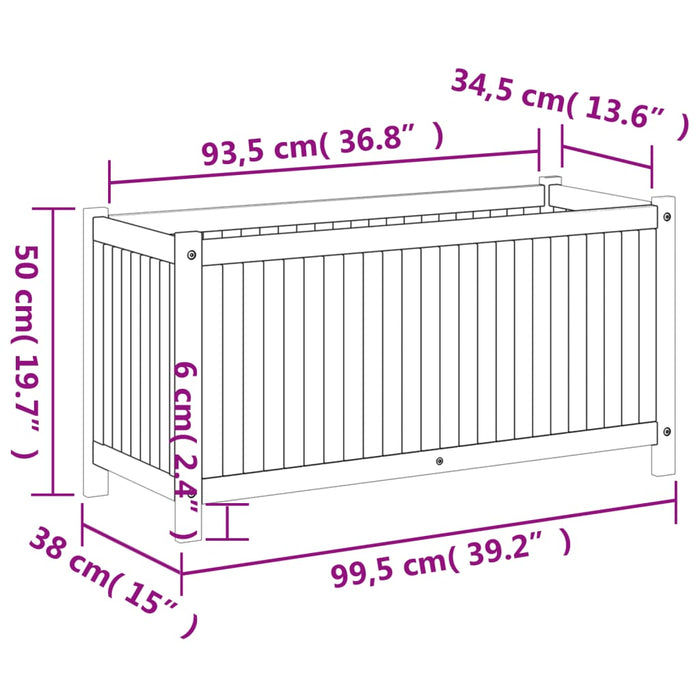 Plantekasse med foring 99,5x38x50 cm helte akasie