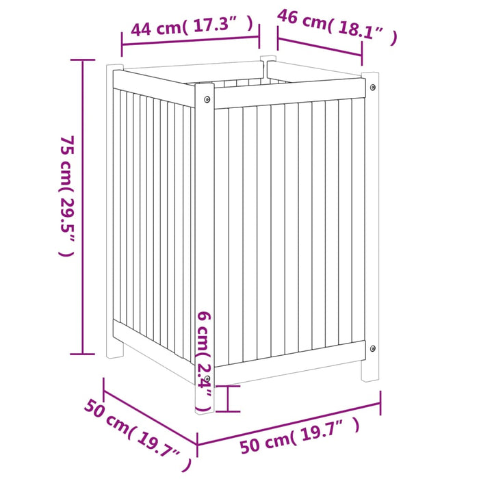 Plantekasse med foring 50x50x75 cm helte akasie