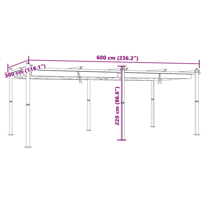 Hagepaviljong med uttrekkbar tak kremhvit 3x6 m aluminium