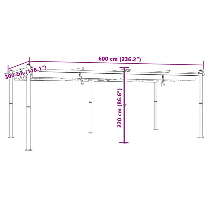 Hagepaviljong med uttrekkbar tak gråbrun 3x6 m aluminium