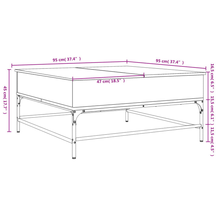 Salongbord svart 95x95x45 cm konstruert tre og metall