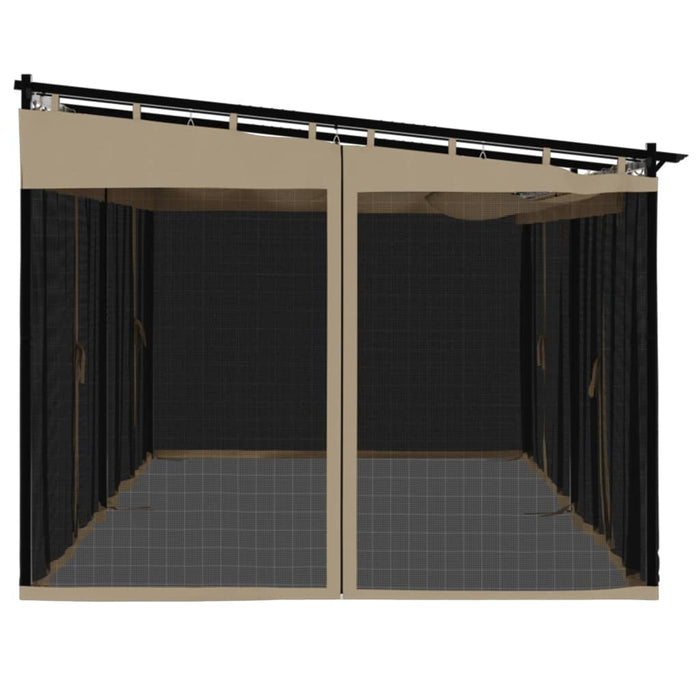 Paviljong med nettingvegger gråbrun 6x3 m stål