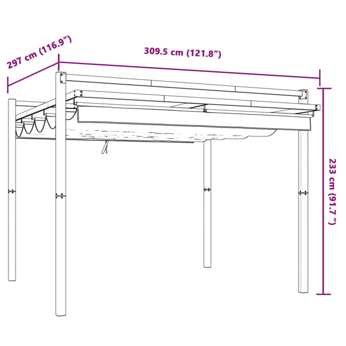 Hagepaviljong med uttrekkbar tak kremhvit 3x3 m aluminium