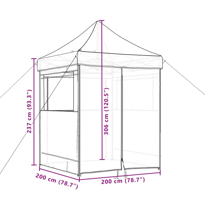 Sammenleggbart partytelt pop-up med 4 sidevegger terrakotta