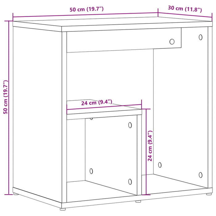 Sidebord 2 stk hvit 50x30x50 cm konstruert tre